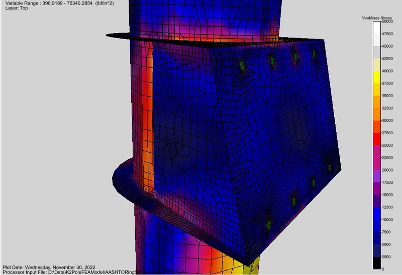 FEA Model of AASHTO Ring-Stiffened Arm Connection